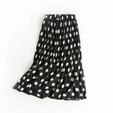Черная шифоновая плиссированная юбка-трапеция в белый горошек женский корейский стиль Saia