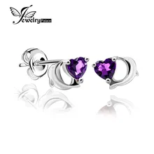 Precioso Dolphin Diseño Natural Amatista Pendientes Perno Prisionero Del Corazón de la Piedra Preciosa de La Joyería Auténtica plata de Ley 925 de Plata Mejor Regalo Para El Amigo