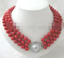 Jewelr 004882 AAA 3 ряда(ов) 10 мм природный идеальное круглый красный коралл ожерелье