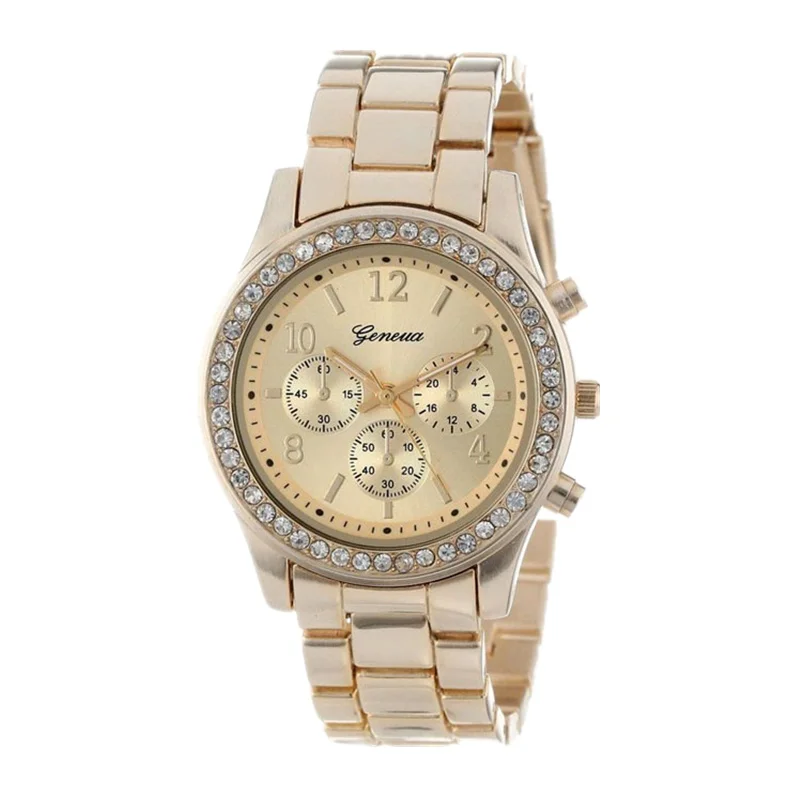Geneva, роскошные женские часы, стразы, модные женские часы, женские часы, часы, Reloj Mujer Montre Femme Saati - Цвет: Золотой