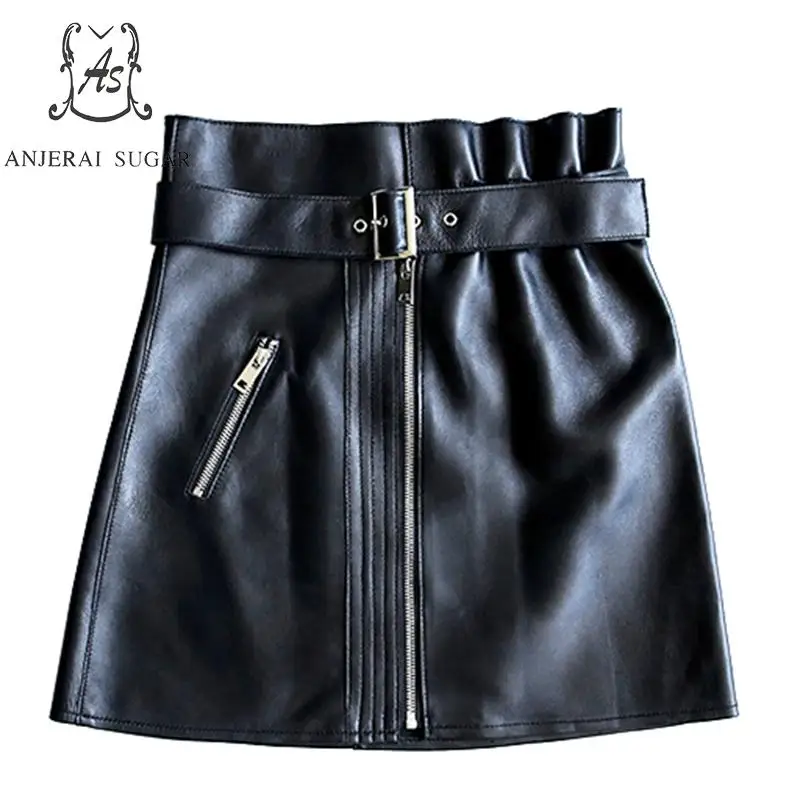

Autumn Real sheepskin Genuine leather skirts women sexy high-waist slim zipper Package hip OL office female short A line skirt