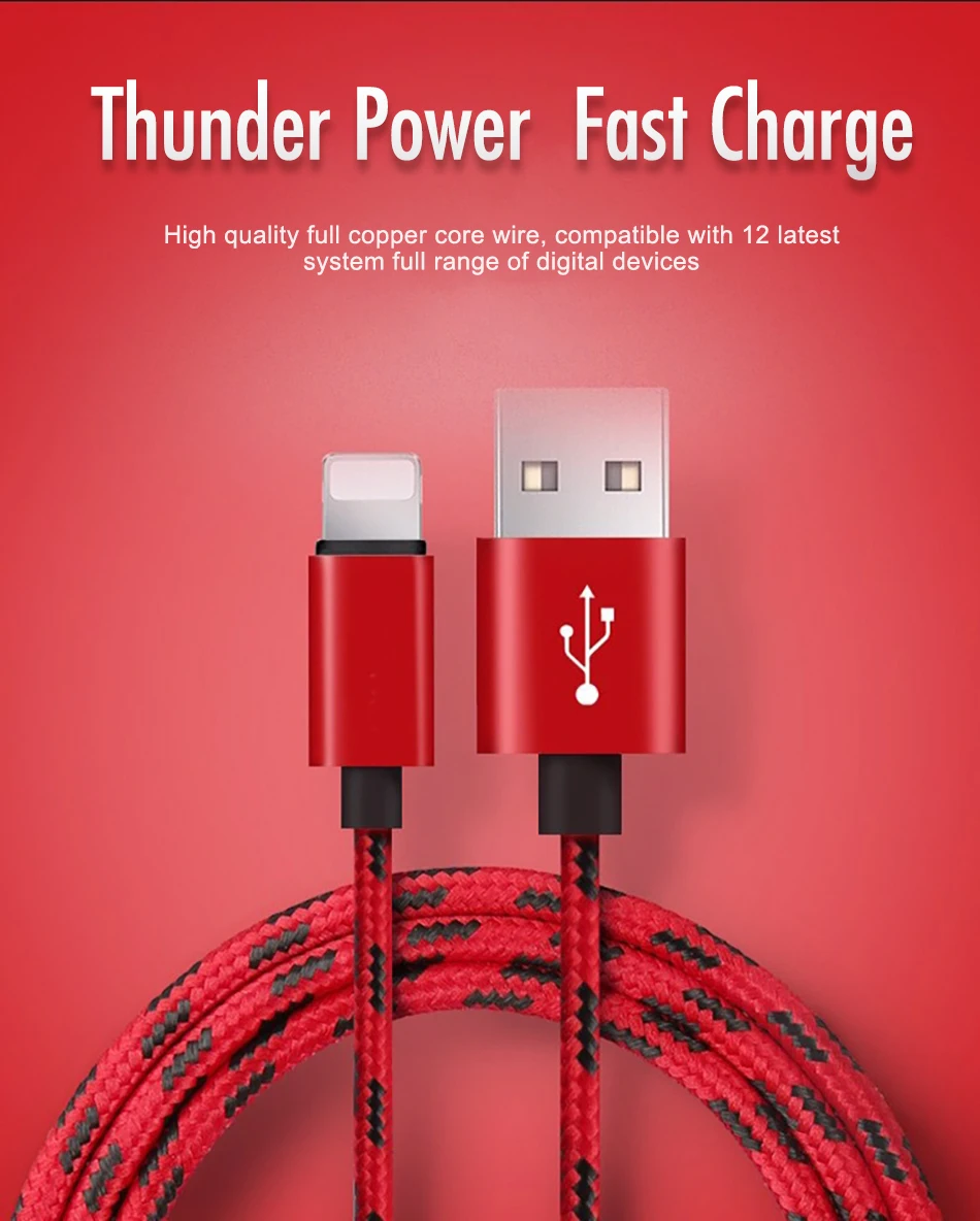 NOHON Nylon Fast Charging Data USB Cable For Apple 8Pin For iPhone XS MAX XR X 7 6 8 5S Plus For iPad Mini Lighting Charger Cord (1)