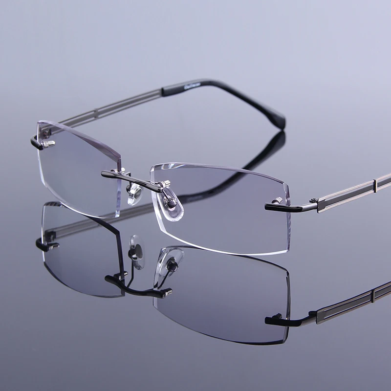 Simple Tinted Reading Glasses Men Rimless Reader Glasses High Definition Lens For Presbyopic