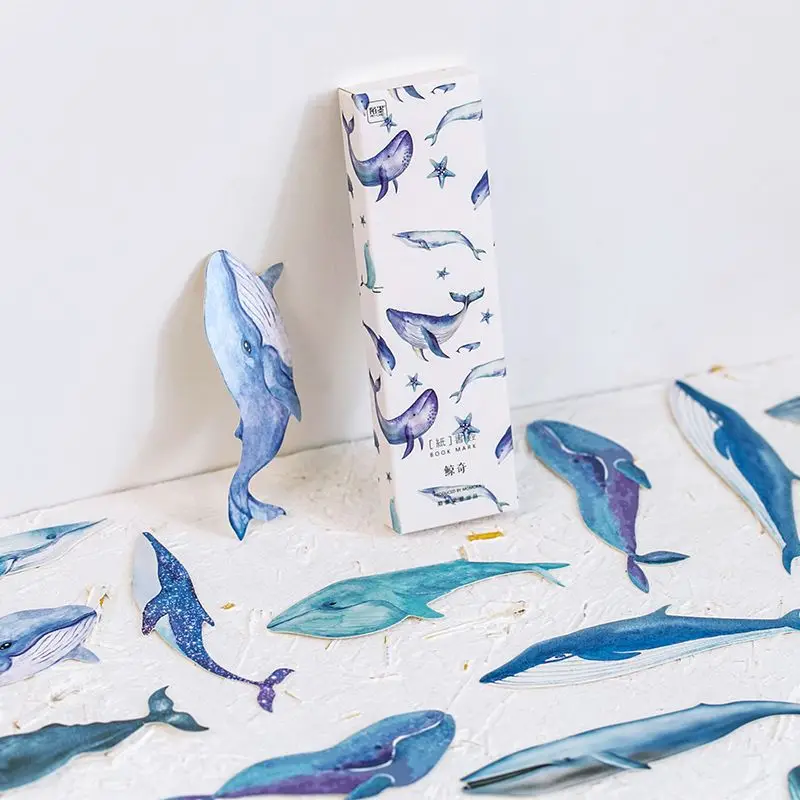 

30pcs/box Whale Fish paper Bookmark Stationery Bookmarks Book Holder Message card Schoo and Office Supplies