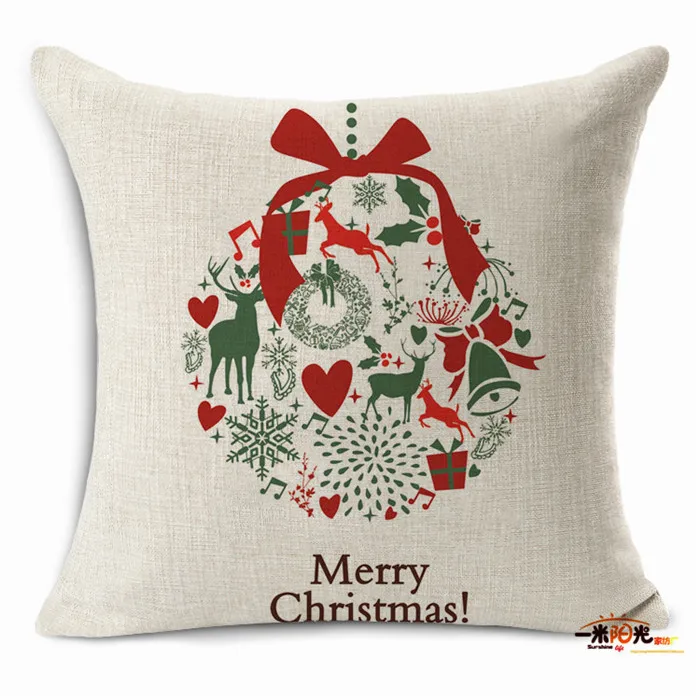 

Merry Christmas Tree Cushion Cover New Year Printed Cotton Linen Decorative Velvet Pillow Cover Cojines Decorativos Para Sofa