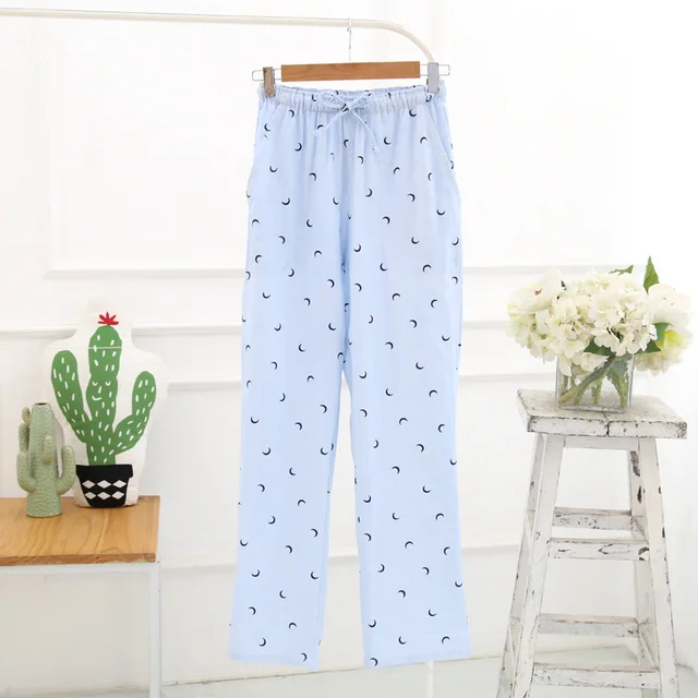 Spring Autumn Ladies Woven Cotton Pajama Pants Women Drawstring Full