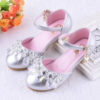 

Princess Sandals for Girls Summer Kids High Heels Crystal Party Shoes Pearl Fashion Children Dress Banquet Wedding Leather Shoes