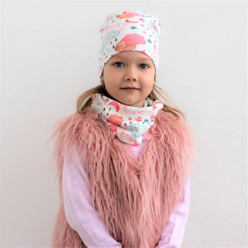 2022 New Spring Autumn Cotton Baby Hat Warm Beanies for Boys Girls Outdoor Kids Head Cover Neck Collar Children Hat Scarf Set