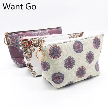 

Want Go Fashion Flower Print Women Cosmetic Cases Bag Organizer Pouch Zipper Makeup Bag Portable Lady Vanity Wash Storage Pouch