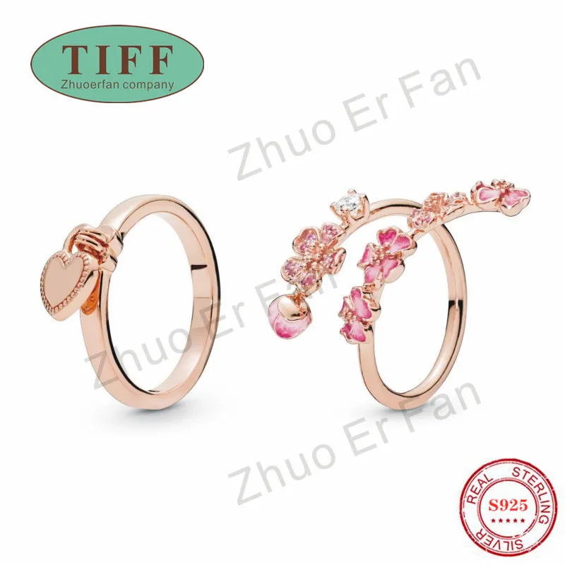 

TIFF pan 925 sterling silver rings women.Long Peach Series Rose Love Lock Ring elegant classic luxury original ladies jewelry