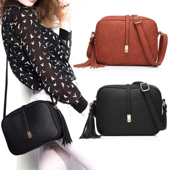 New Style Fashion Women PU Leather Shoulder Bags Small Retro Crossbody Messenger Bag Handbag with Tassel