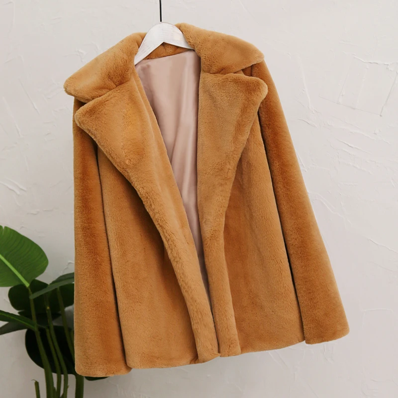 Лучший вид женские зимние искусственный меховые куртки Уличная искусственный кроличий мех пальто женское элегантное плотное теплое пальто верхняя одежда