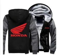 Winter Coat Red Printed Honda Motorcycle Jacket Zipper Hoodies Cashmere Sweatshirts Mens Thick Warm Cotton Jacket US EU SIZE