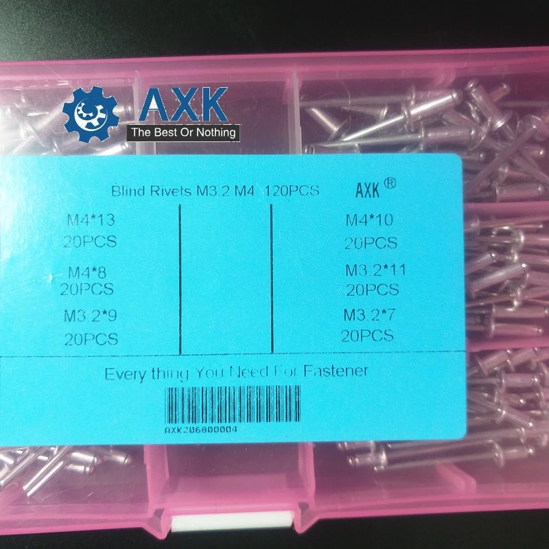 

120Pcs/set M3.2*7/9/11 M4*8/10/13 GB12618 Aluminium Blind Rivets Nail Decoration Pop Rivets For Furniture Assortment Kit