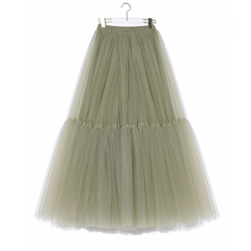 [EAM] Новинка, весенне-летняя юбка с высокой эластичной талией, зеленая, с разрезом, с большим сетчатым подолом, юбка средней длины, женская мода, JS221 - Цвет: green