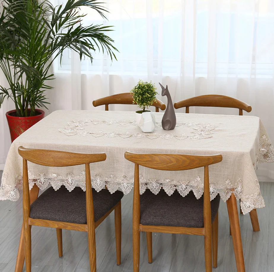 

Free shipping pastoral plain linen tablecloth many sizes cotton&lace light gray tea table cloth/piano cover