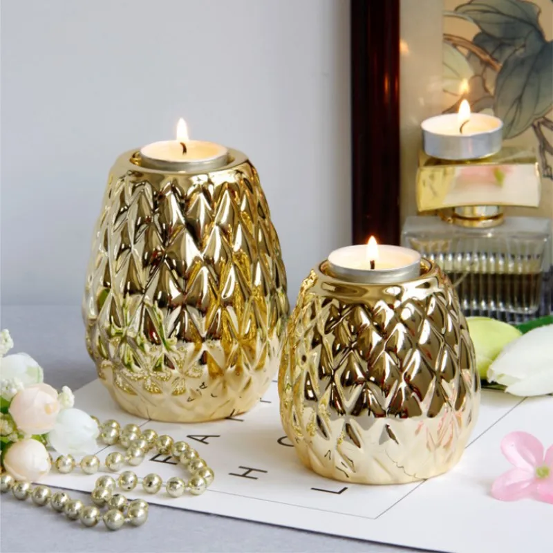 

Luxury Plating Gold Silver Ceramic Candlestick Holder Candle Cup European Home Candlelight Dinner Decoration Ornaments
