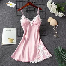 Женская сексуальная шелковая атласная ночная рубашка без рукавов, Однотонная ночная рубашка с v-образным вырезом, летняя ночная рубашка, Мини Ночная рубашка для женщин