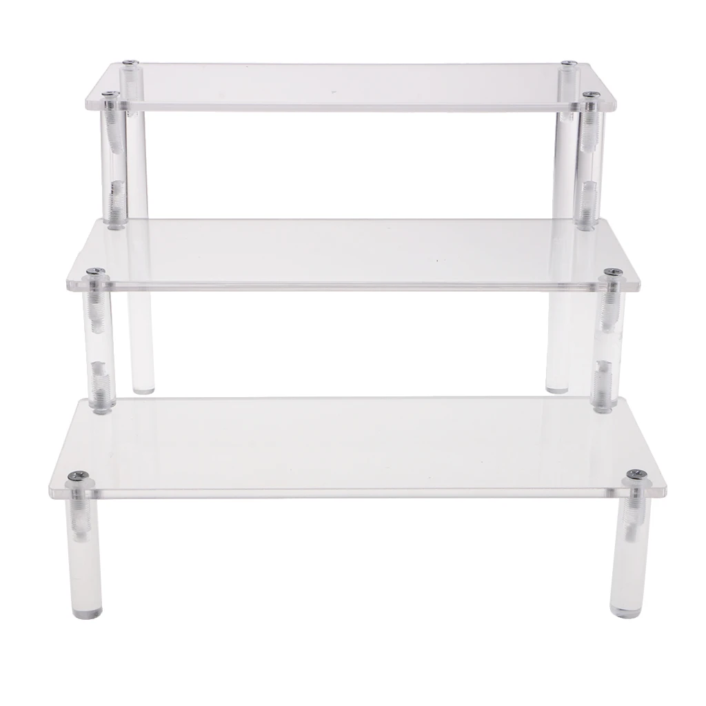 Acrylic Riser Display Shelf Removable Rack 3-Tier Storage Stand for Jewelry, Action Figures, Car Model Toys Cupcakes Showcase