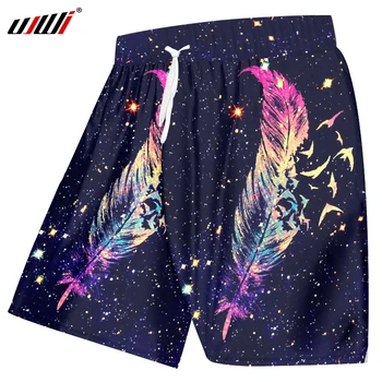 

UJWI Man Hip Hop Quick Dry Polyester Boxers Trousers Summer Cool Casual Shorts Print Galaxy Space Feather 3D Beach Boardshorts