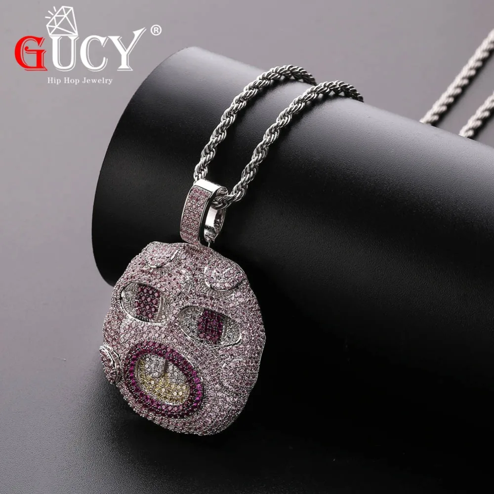 

GUCY New Cherry Bomb Mask Pendant Necklace Mens/Women Micro Paved Hip Hop Silver Color Bling Charm Chains Jewelry Gifts