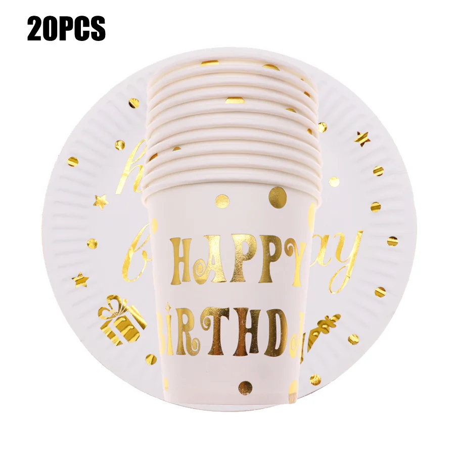 20pcs/lot gold foil paper cup plate disposable tableware party wedding decoration supplies stars happy birthday party supplier
