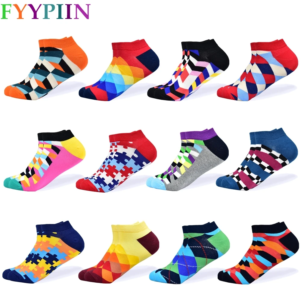 

2019 socks men's latest design boat socks short summer socks quality business geometric lattice colorful men's cotton socks