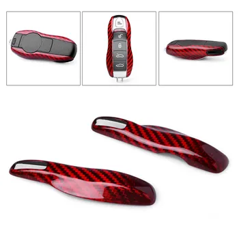 

Red Real Carbon Fiber 4 Buttons Remote Key Fob Shell Case Cover For Porsch