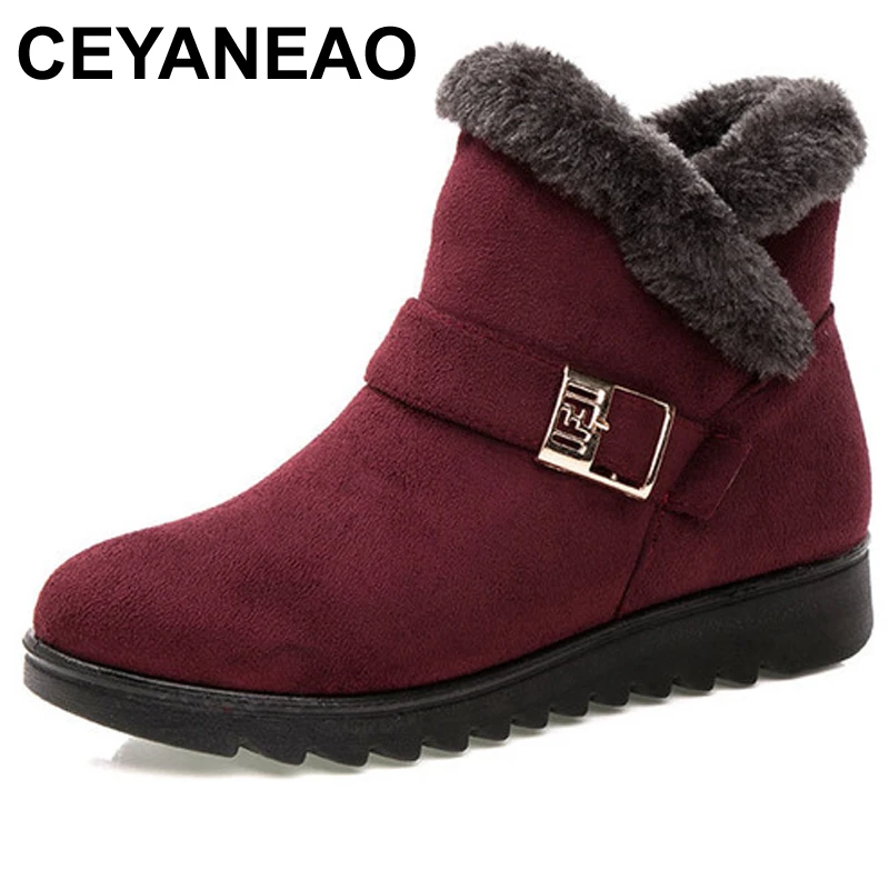 

CEYANEAOWomen Boots 2018 Fashion Warm Snow Boots Ankle Winter Boots For Women Shoes Black Red Plus Size E753
