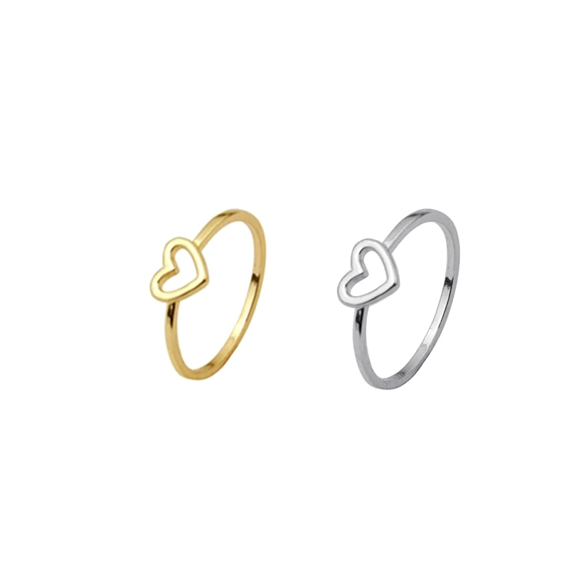 

DoreenBeads Woman Fashion Minimalist Gold Silver Color Hollow Heart Shaped Wedding Rings Love Finger Ring For Best Friends 1 Pc