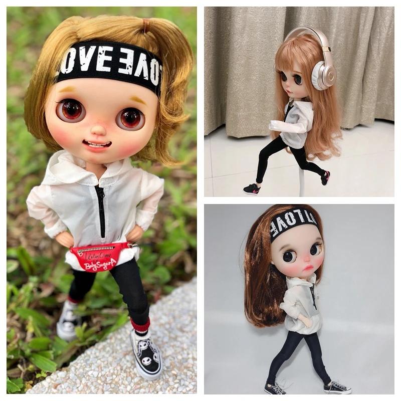 

3PCS/Set Cool Blyth Doll Clothes Transparent Wind Coat+Hair Band+Tight Pant for Blyth,Azone,OB24 Doll Accessories for 1/6 Dolls