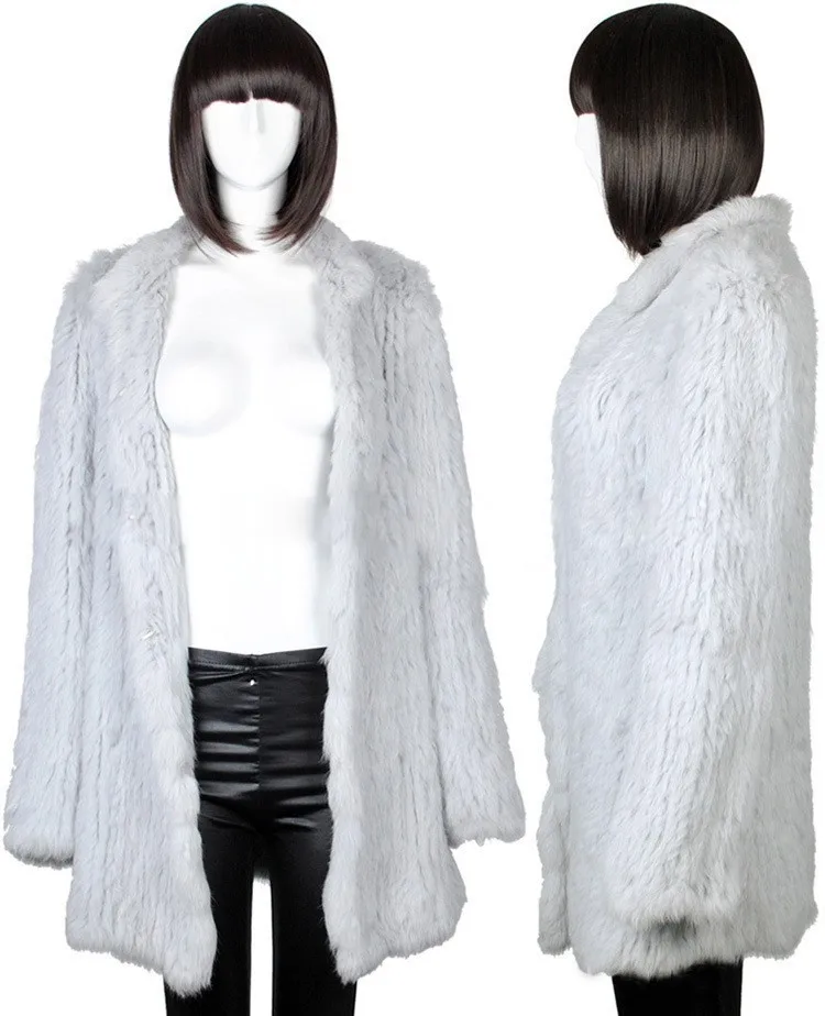 Новая женская вязаная натуральная Шуба из натурального кролика, вязанная модная куртка, зимнее толстое теплое длинное пальто