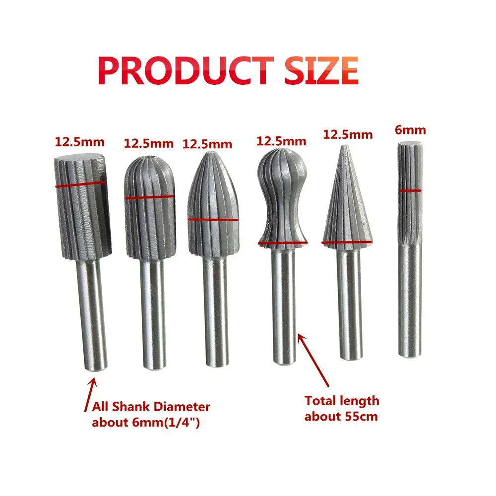 6 шт. твердосплавный резец, набор сверл с ЧПУ для деревообработки, резьбы, гравировки, хвостовик 6 мм 1/" для вращающихся инструментов Dremel