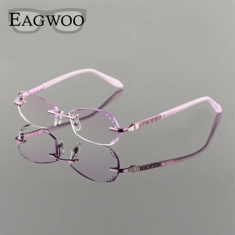 Женские очки из металлического сплава, без оправы, по рецепту, для чтения, близорукость, цветные, MR-8, алмазные очки, бескаркасные, Кристальные очки 20001
