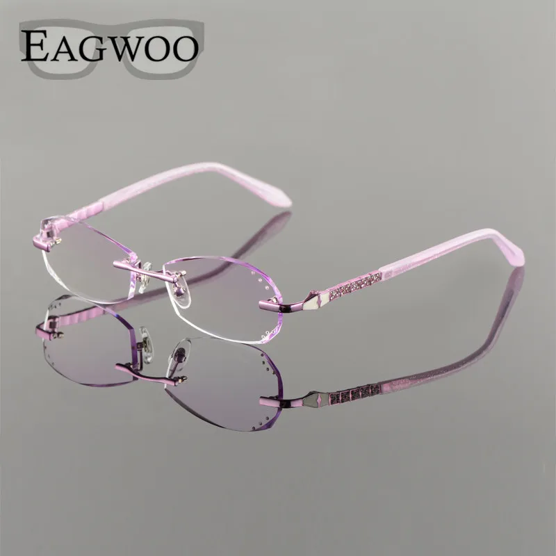 

Metal Alloy Eyeglasses Women Rimless Prescription Reading Myopia Color MR-8 Diamond Glasses Frameless Crystal Spectacle 20001