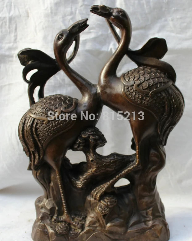 

bi001296 10" Chinese Fengshui Bronze Double Love Red-Crowned Crane Ruyi Statue Sculpture