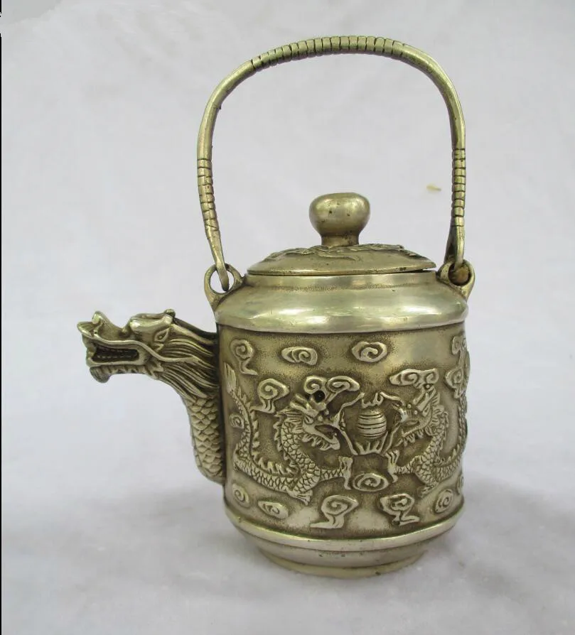 Art collection old chinese handmade tibet silver Dragon tea pot/metal