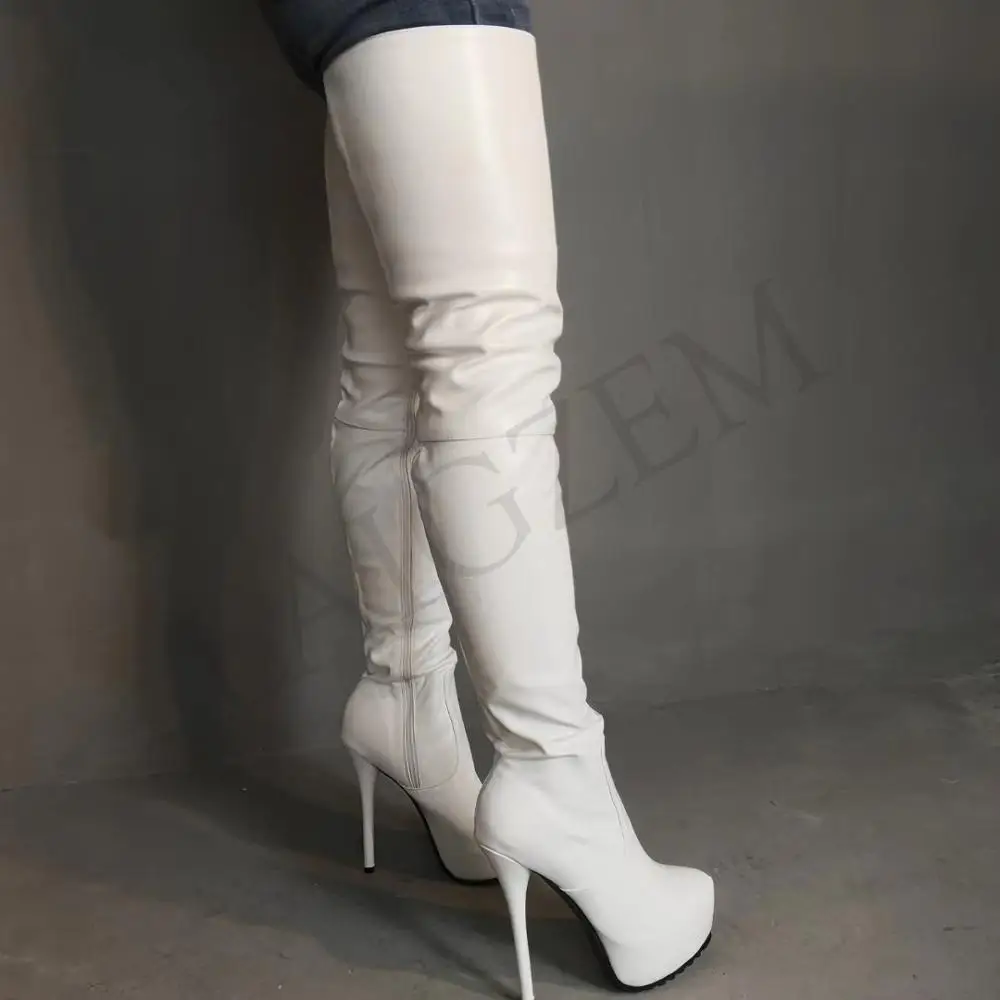 LAIGZEM FASHION Women Over-the-Knee Boots Platform High Heels Black Blue Brown Burgundy Long Boots Botines Mujer Big Size 4-19 (7)