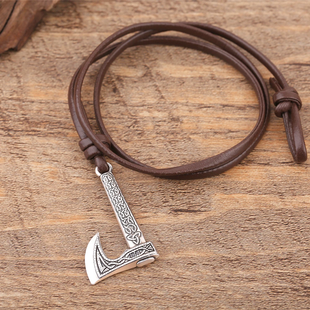 Teamer Mens Bracelet Axe Wrap Viking Bracelet for Men Leather Accessories Silver Color Hatchet Handmade Pirate For Male bracelet jewelry