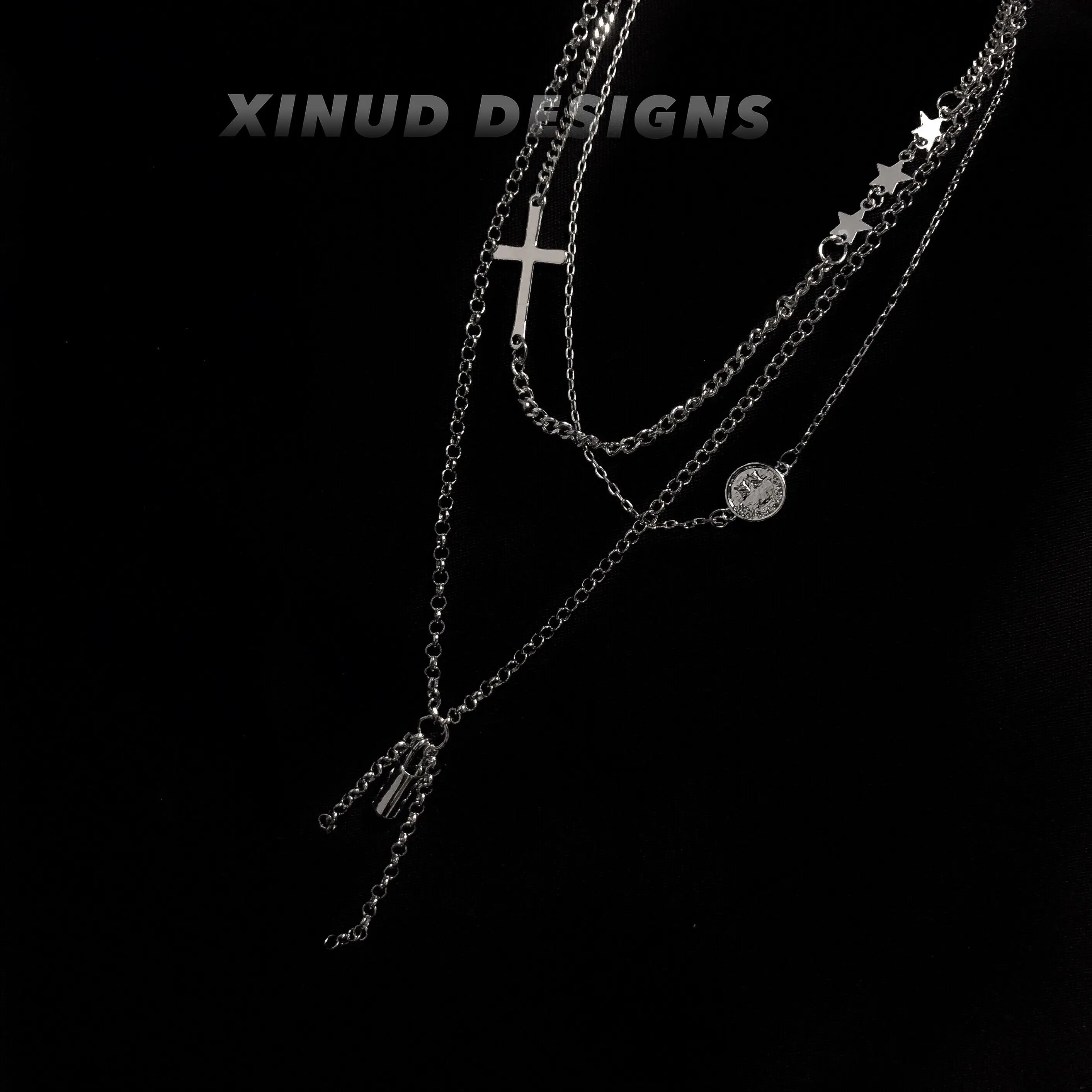 HUANZHI, винтажная монета с крестом, замок, чокер, подвеска, серебряный цвет, металл, многослойная, панк, длинная цепочка, ожерелья для женщин, вечерние ювелирные изделия