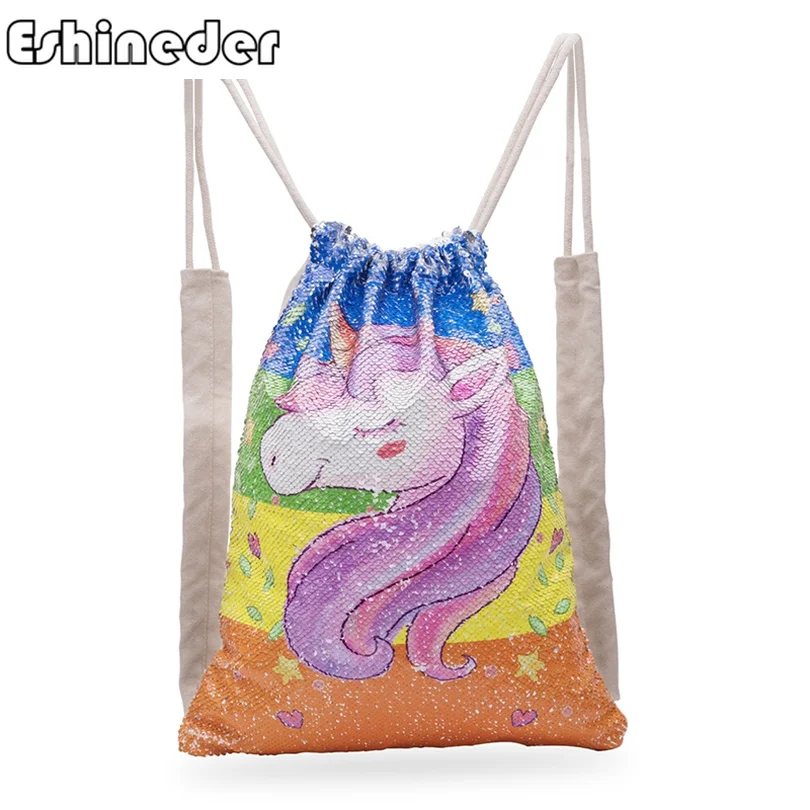 Картина с изображением единорога Drawstring сумка Блестки Русалка рюкзак Магия