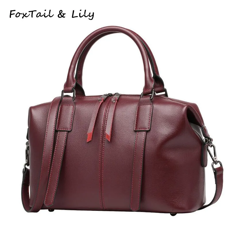 

FoxTail & Lily Genuine Leather Boston Bag Women Handbags High Quality Real Leather Tote Shoulder Crossbody Bags Luxury Designer