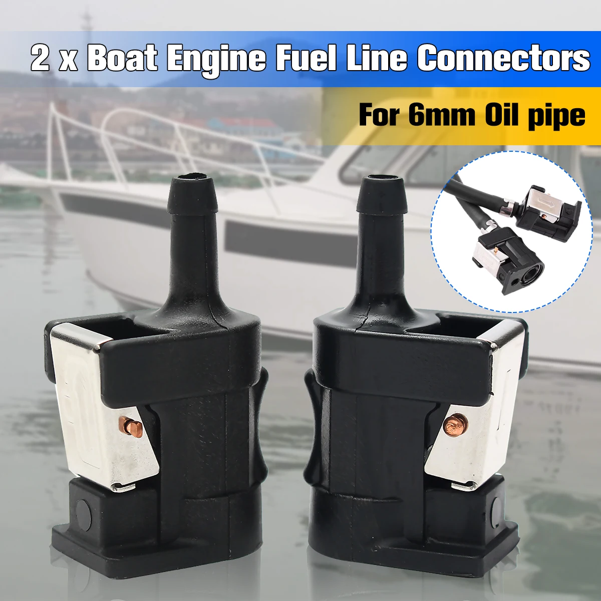

2Pcs Black Plastic 2.1x3.3x6.1cm Fuel Line Tank Connector for Yamaha Outboard Motor Engine 6mm Hose Arrow Marked On Body