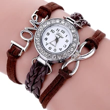 Jewelry Fashion Table Contracted Letters Numbers Female Diamond Encrusted Bracelet Leather Braid Quartz Watches