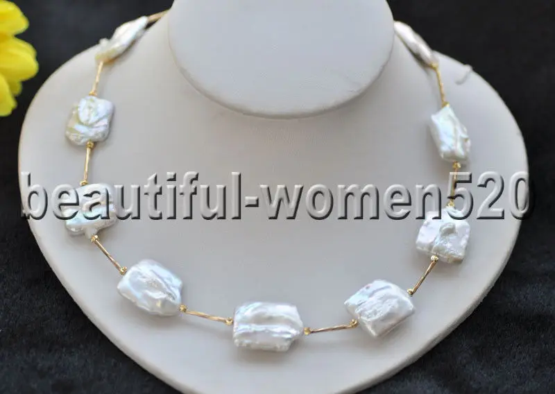 

Z9004 23mm Square coin White Keshi Pearl Necklace 18inch