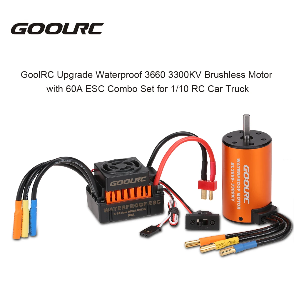 

Upgrade Waterproof RC Motor 3660 3300KV Brushless Motor & 60A ESC Combo Kit for RC Car 1/10 Truck Vehicle Rock Crawler