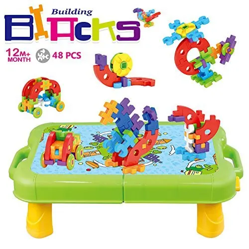 

48-PCS toddler building blocks Kit,STEM Construction Engineering Stacking Block set Ages 3,4,5,6,7+Year Old Boys & Girls