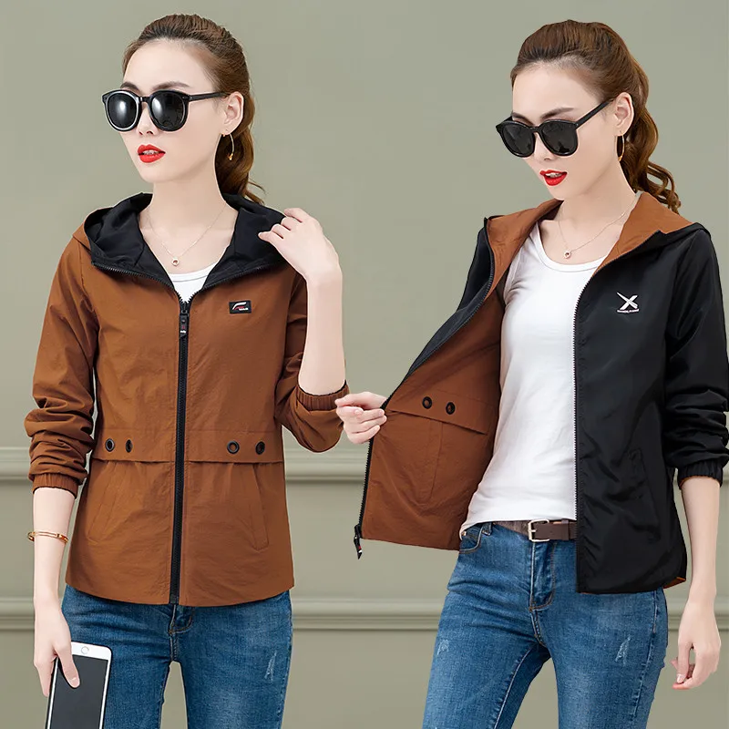 Большие размеры 4XL, женская одежда с обеих сторон, короткая куртка, весна-осень, кардиган, пальто, женская Двусторонняя одежда, Короткие пальто, повседневные топы с капюшоном