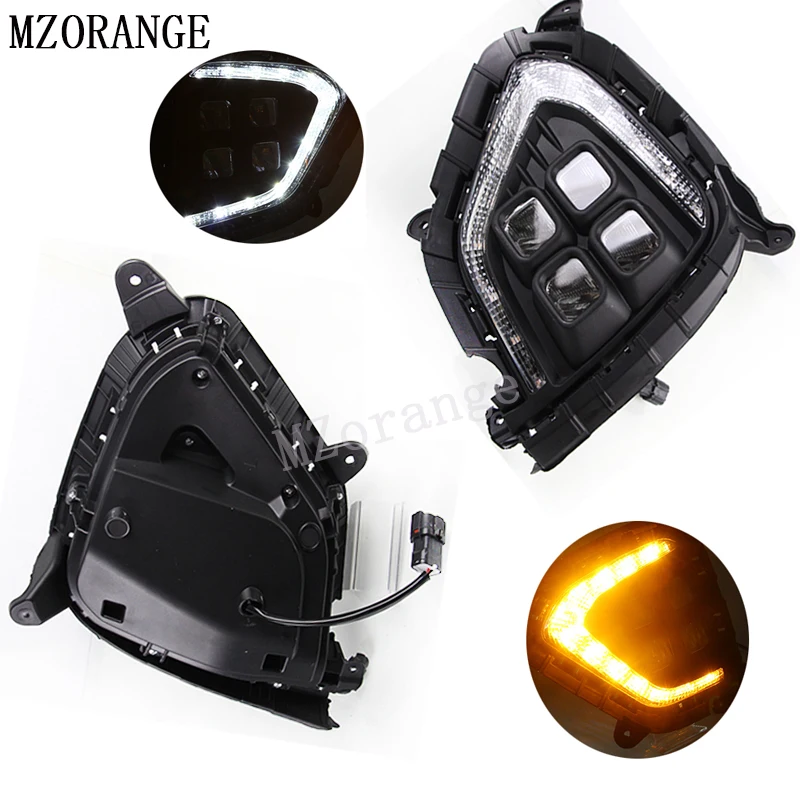 

MZORANGE 2Pcs LED DRL Daytime Running Light For Hyundai Creta IX25 2017 2018 Fog Lamp With Yellow Turn Signal Indian Version