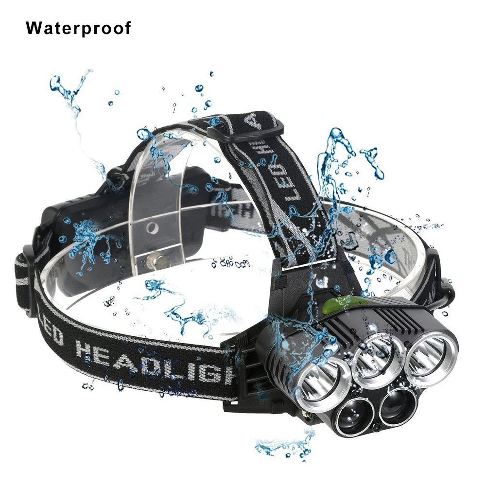 

USB rechargeable LED Headlamp 5 white light or 3 white + 2 bule light 15000 lumen led headlight fishing lamp use 18650 battery